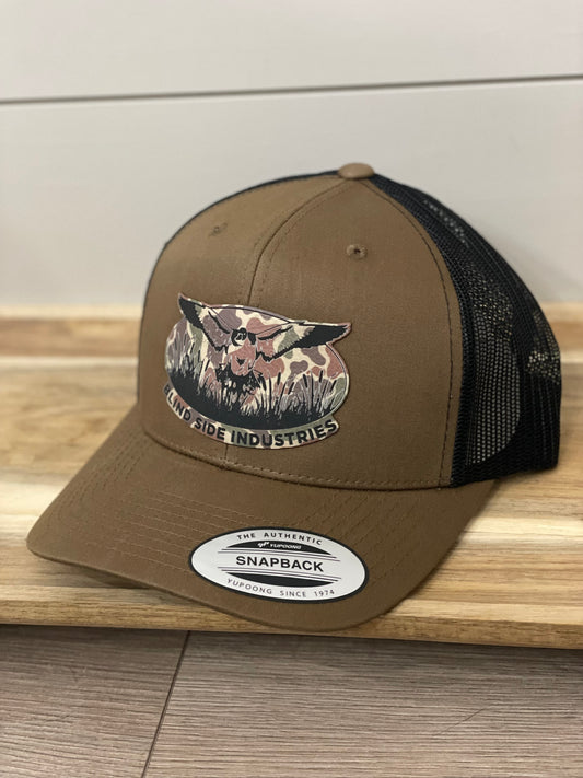 Retro Trucker Hat with BSI Logo Camo Patch